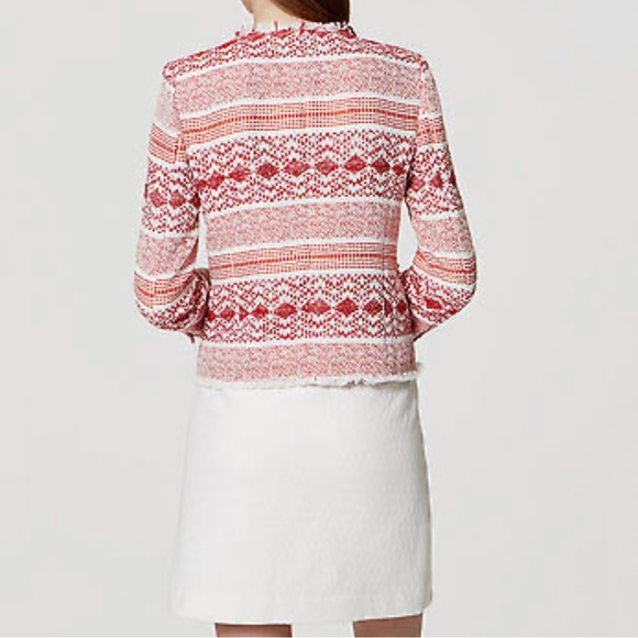 Ann Taylor LOFT Multi Pattern Textured Fringe Boho Open Blazer - Picture 8 of 8